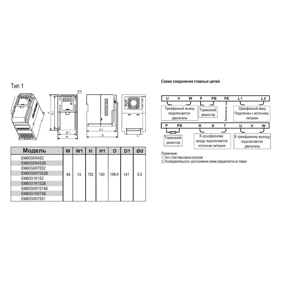 EM60G2R2S2 2,2 кВт 220В/3F частотный преобразователь