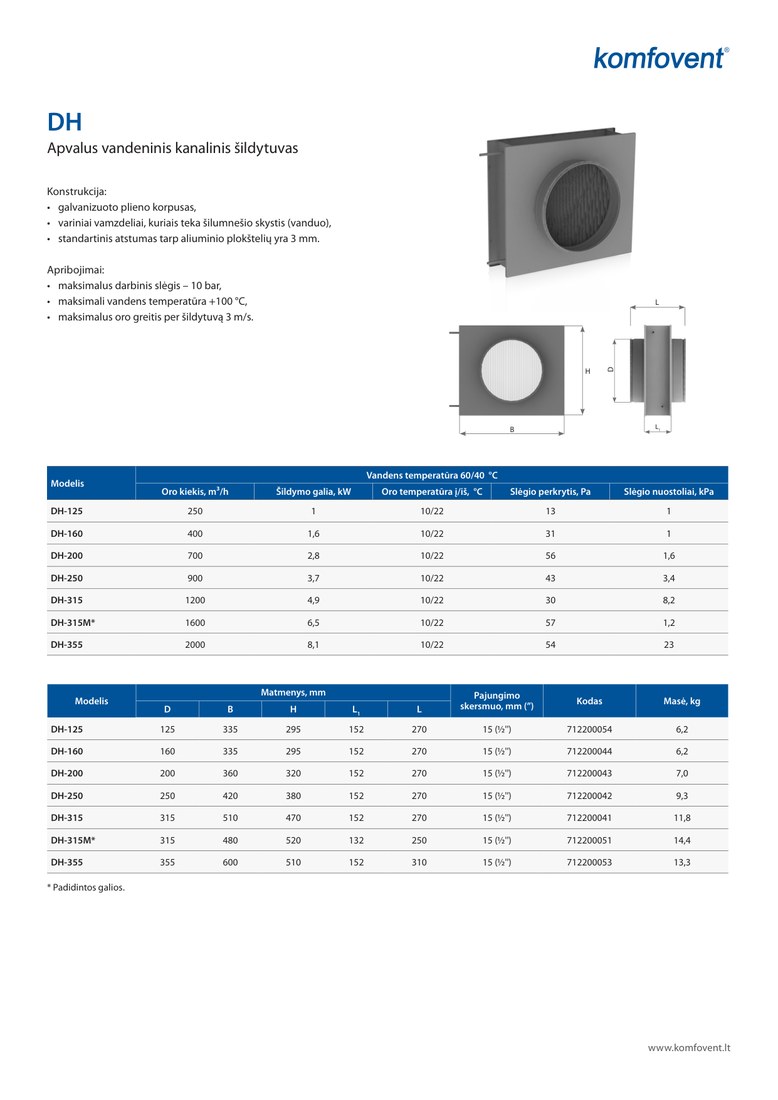 Канальный водяной нагреватель Komfovent DH-200